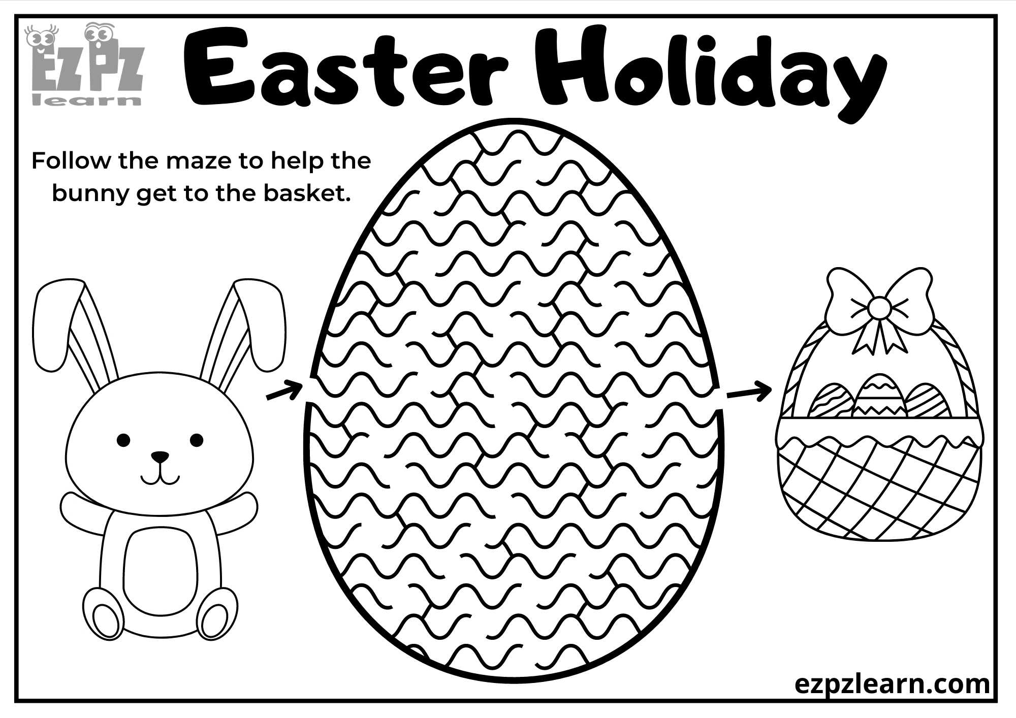 Easter egg maze help the bunny find the basket ezpzlearn